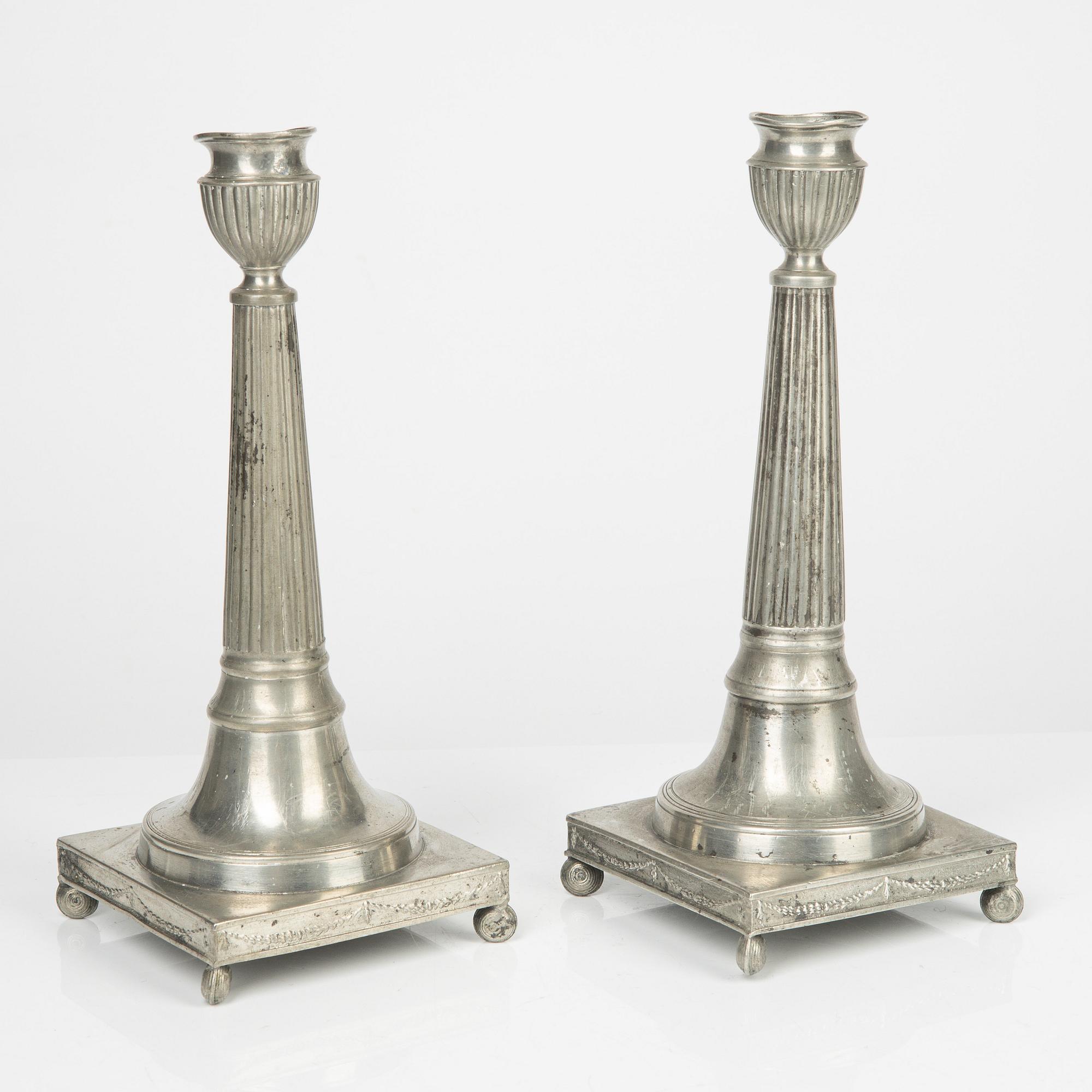 Pehr Johan Mattson, ljusstakar, ett par, tenn, Mariestad 1808-1838.