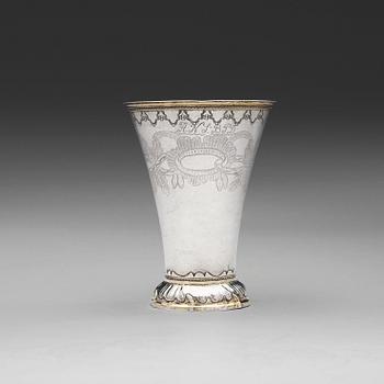 1049. A Swedish 18th century parcel-gilt beaker, maks of Olof Yttreus, Uppsala 1787.