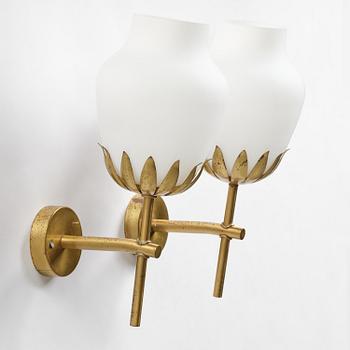 Hans Bergström, a rare pair of wall lamps model "377A", ateljé Lyktan, Åhus, 1940s-50s.