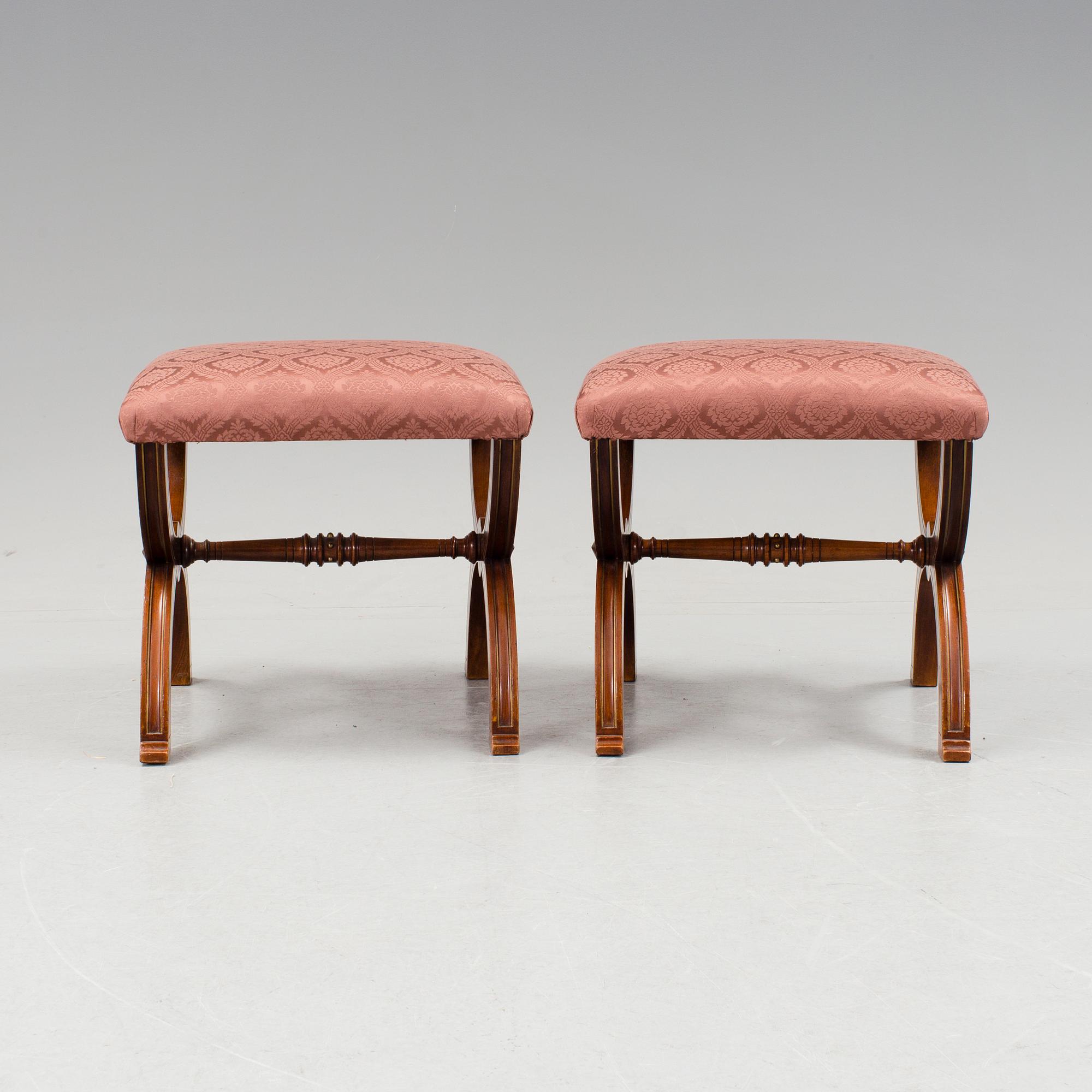 A pair of walnut stools by A. Svensson & Sons Göteborg c. 1900.