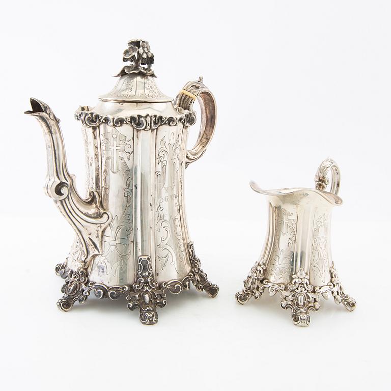 Christian Hammer coffee pot and cream jug silver Stockholm 1854.