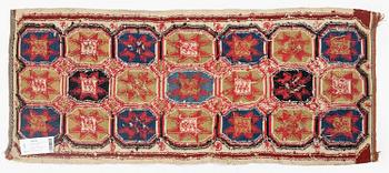 A carrige cushion, flat weave, c. 100 x 43 cm, Scania, 1790-1810.