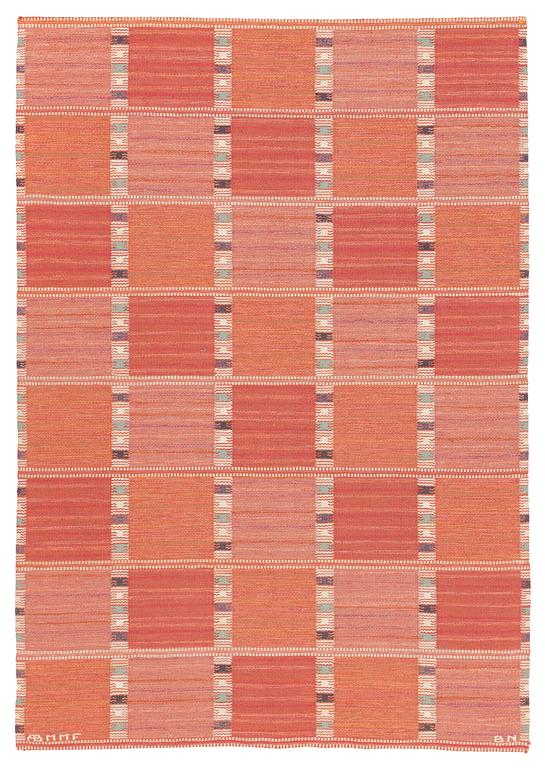 Barbro Nilsson, a carpet, 'Falurutan, röd Borås', rölakan, ca 214,5 x 149,5 cm, signed AB MMF BN.