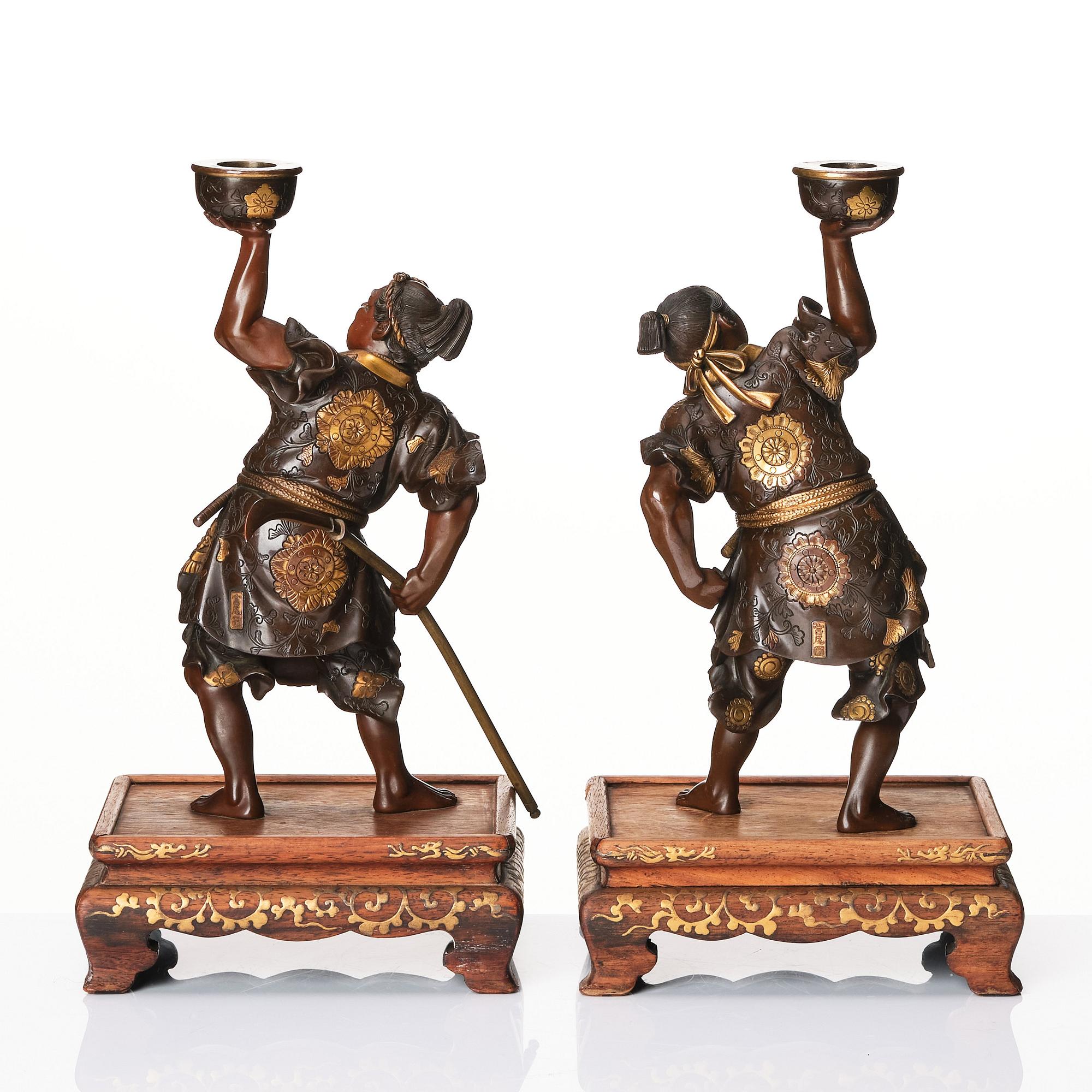 Skulpturer två stycken, brons. Japan, signerade Miyao Zo, Meiji period (1868-1912).