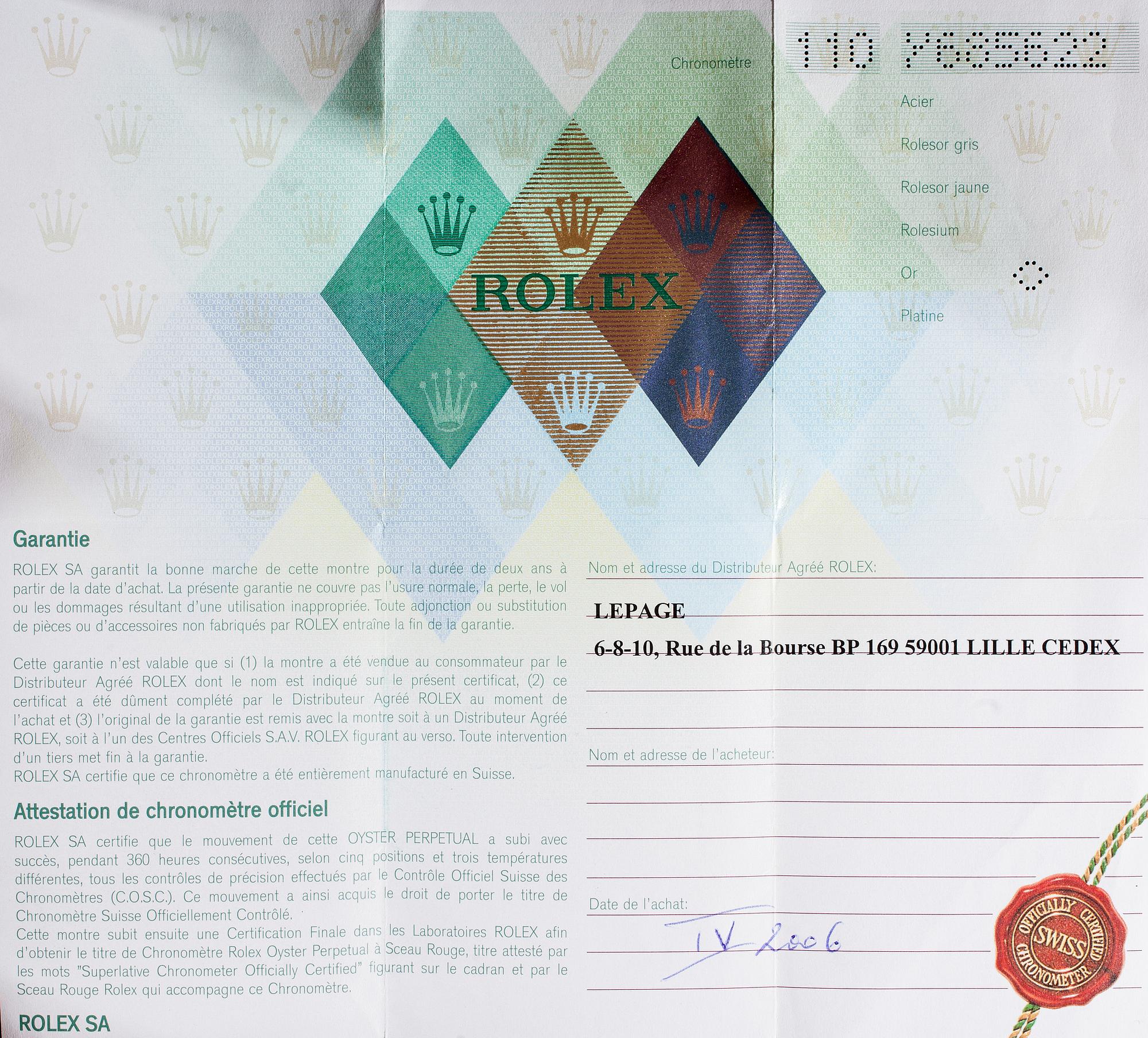 ARMBANDSUR, herr, Rolex Cosmograph Daytona, guld, läderarmband, originalbox, garanti intyg 2006.