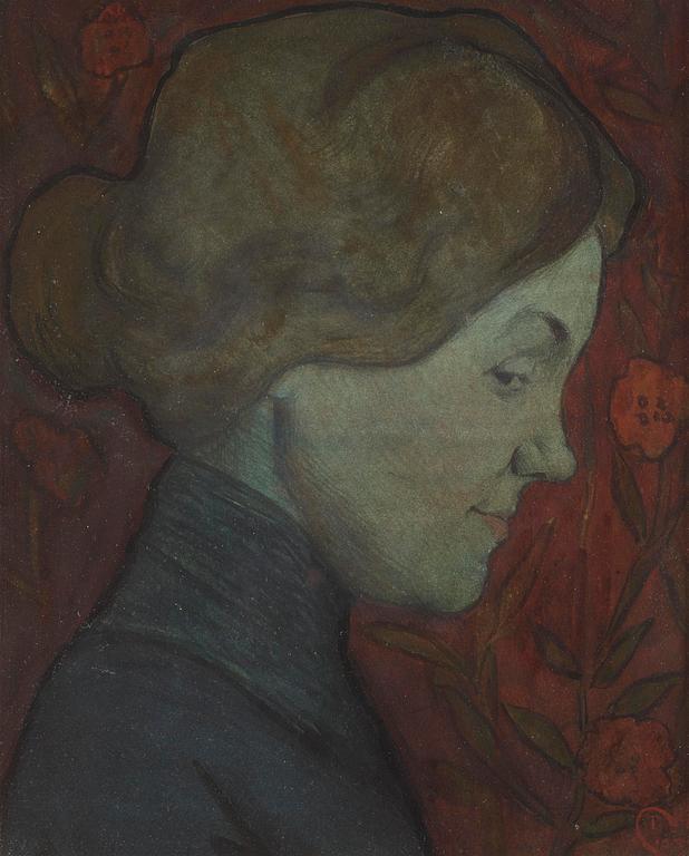 Ivar Arosenius, The actress Ester Sahlin (1881-1959) in profile.