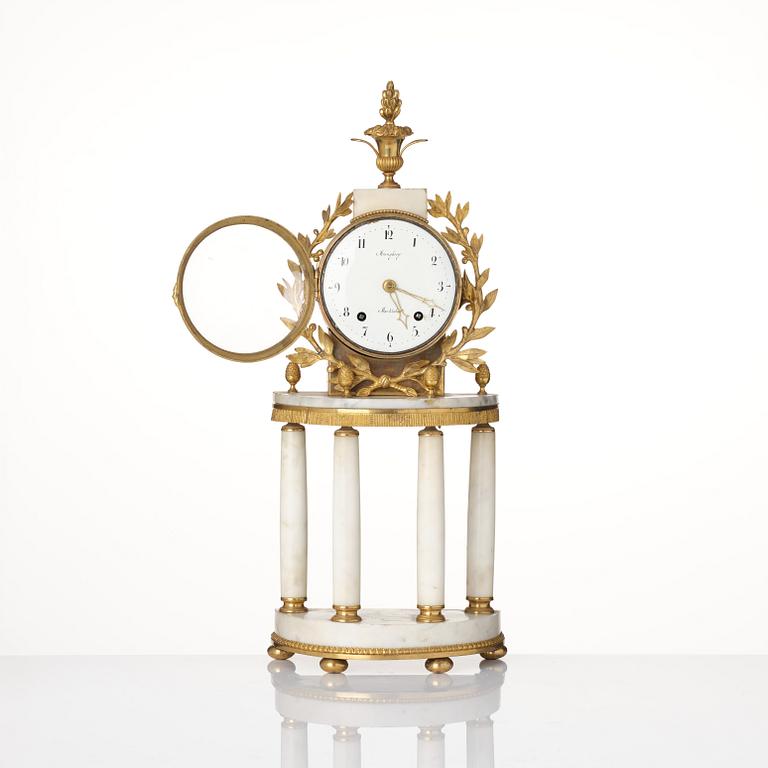 A late Gustavian ormolu and marble portico clock by P. Strengberg (active in Stockholm and Mariefred 1802-31).