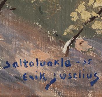 ERIK JUSELIUS, olja på pannå, sign o dat Saltoluokta -35.