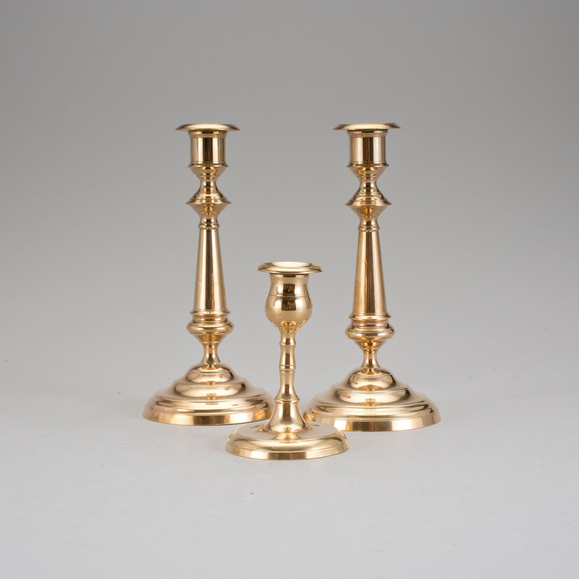 LJUSSTAKAR 3 st N P Lindeberg, Sundsvall, sent 1800-tal, mässing.