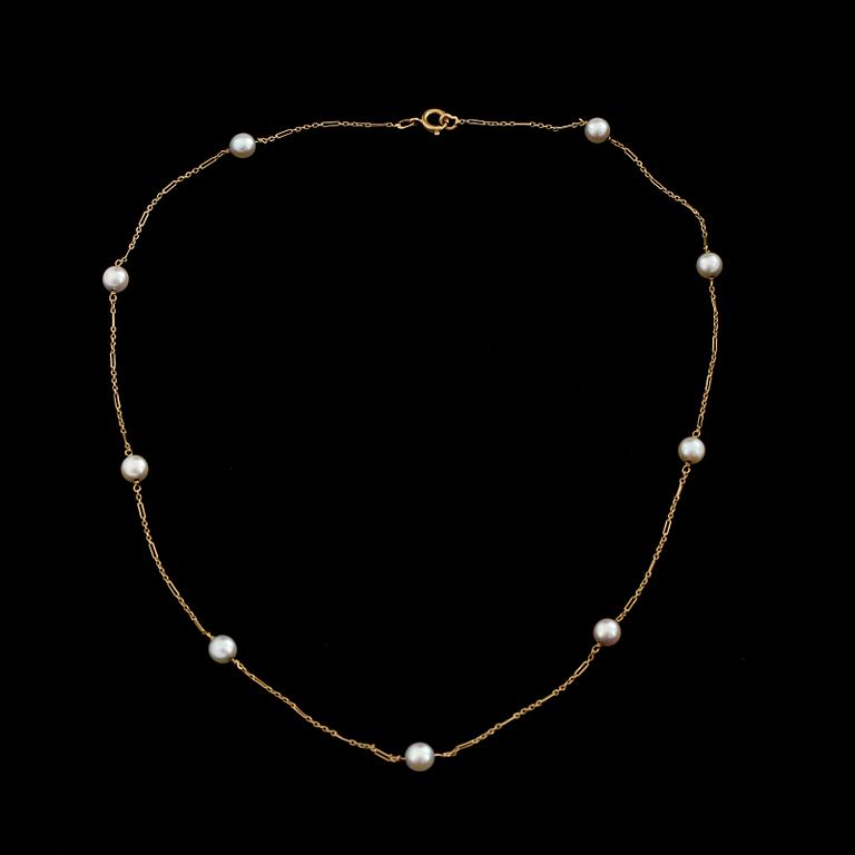 COLLIER, 18k guld med odlade pärlor. Ca 4 g.