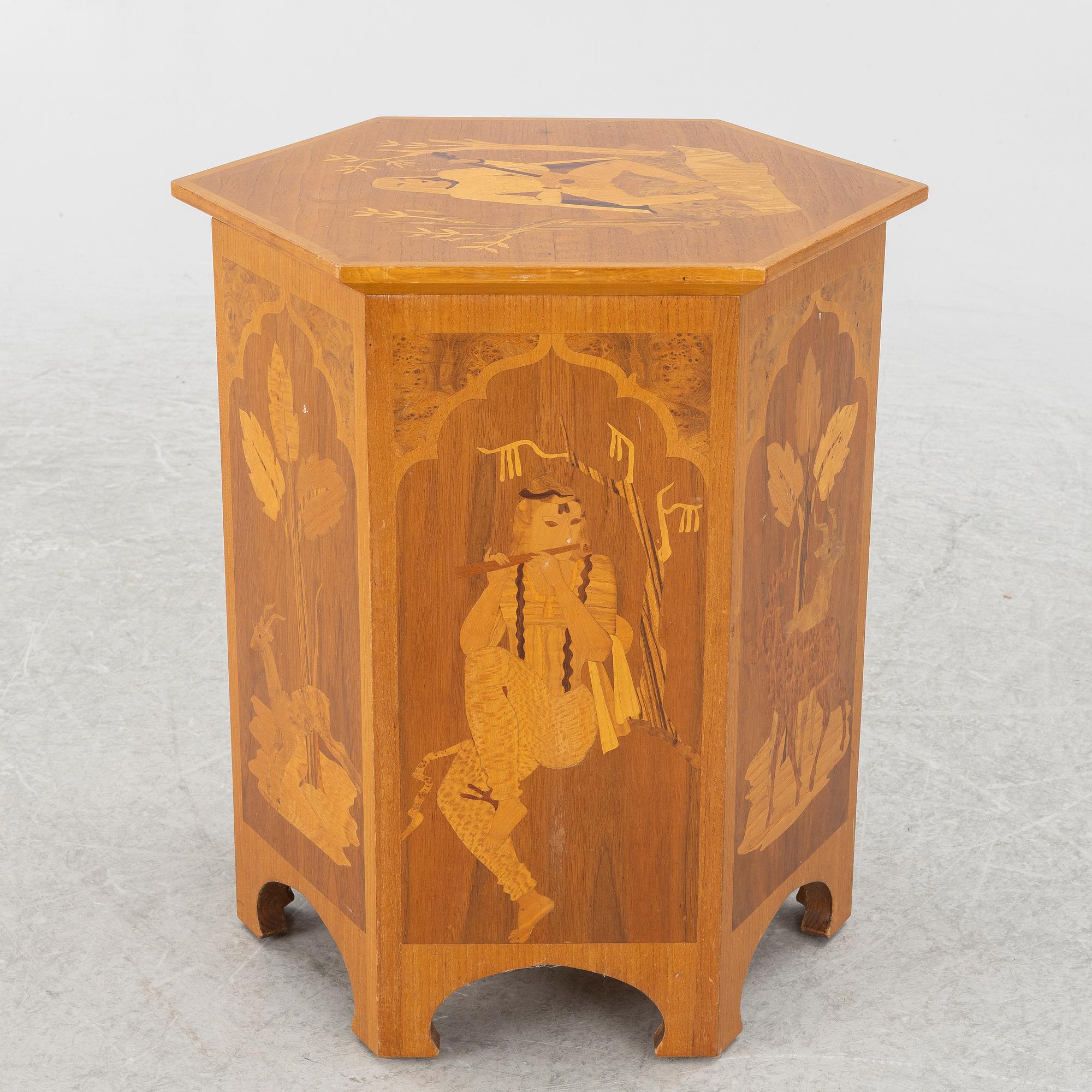 A smoking table, probably Birger Ekman, Mjölby Intarsia, 1930s.