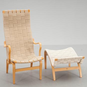 FÅTÖLJ med FOTPALL, "Eva hög", Bruno Mathsson, märkt.