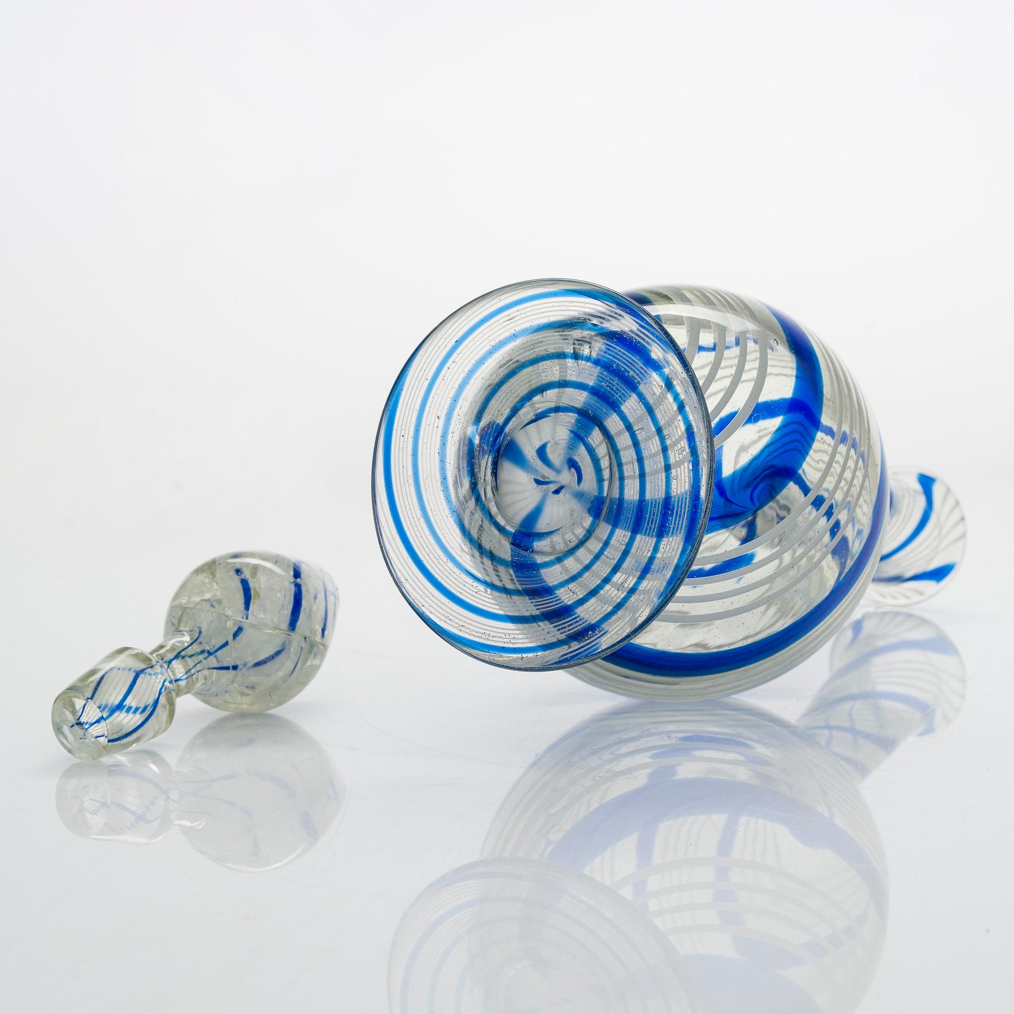 A ca 1860s filigree glass decanter from Nuutajärvi Finland.