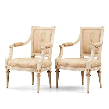 54. Ephraim Ståhl, A pair of Gustavian armchairs by av Ephraim Ståhl, master 1794.