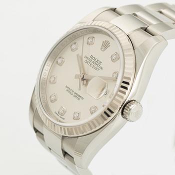 Rolex, Oyster Perpetual, "Silver Diamond Dial", Datejust, armbandsur, 36 mm.