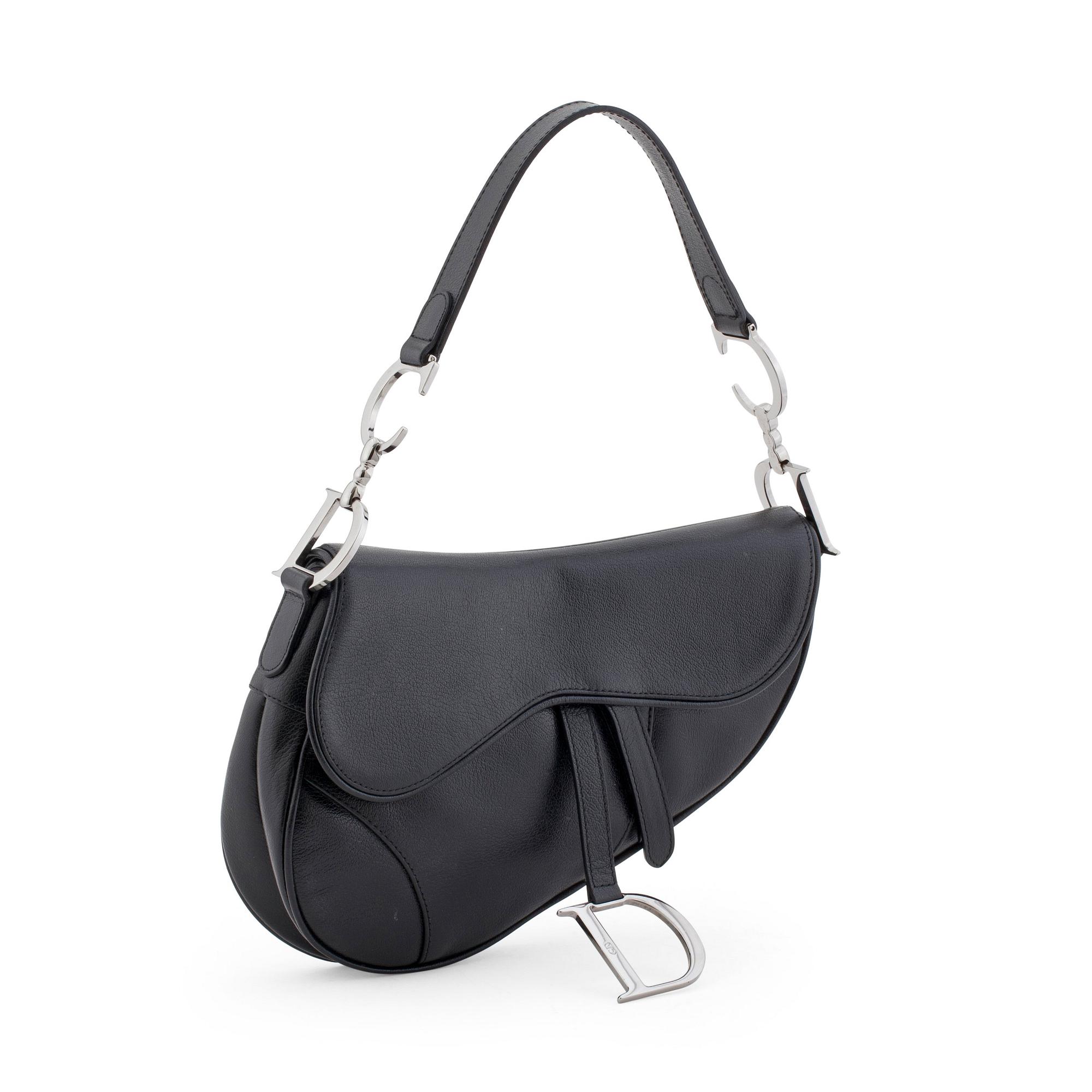 CHRISTIAN DIOR, a black leather shoulder bag, "Saddle bag".
