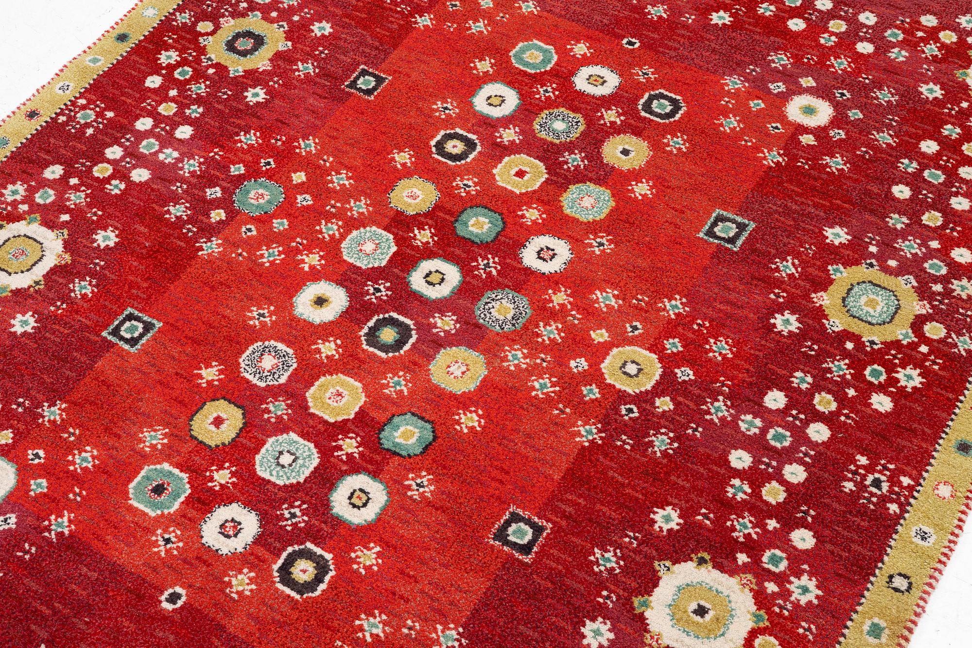 Barbro Nilsson, a 'Rabatten röd' carpet, knotted pile, 266 x 195 cm, signed AB MMF BN.