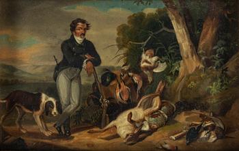 A small 19th century hunting scene, oil on panel.