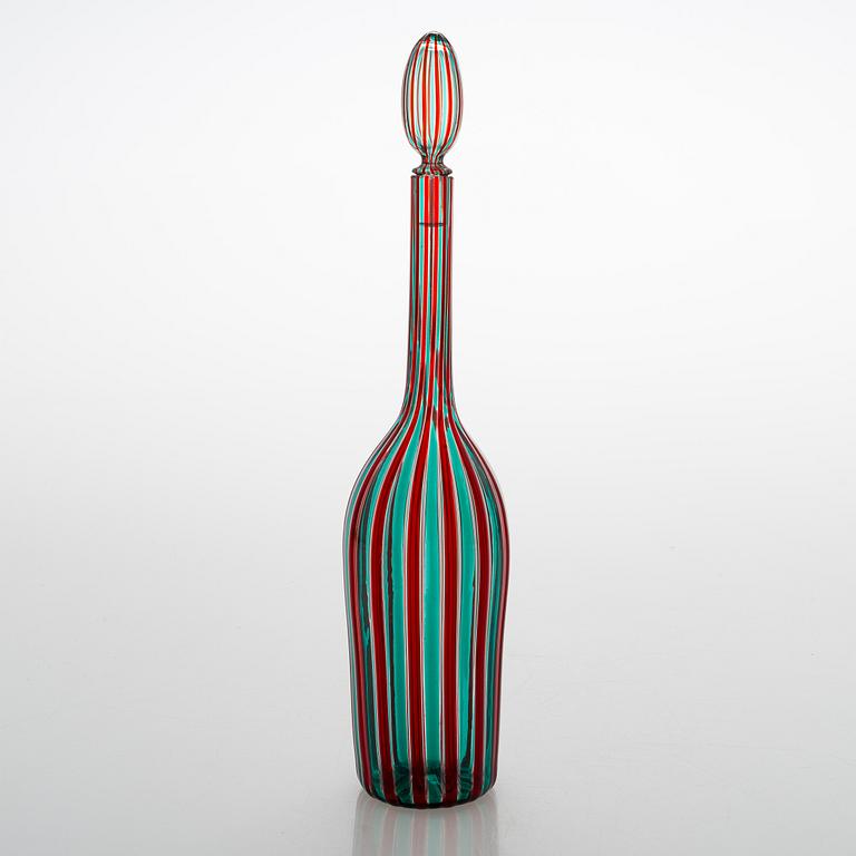 Paolo Venini, A canne bottle with stopper, labeled Venini No. 4479, Murano, Italy, 1950s.