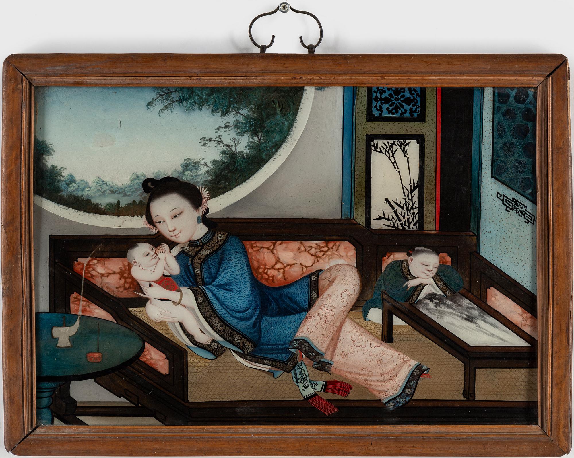 A reverse glass painting, Qing dynasty, early 20th century.