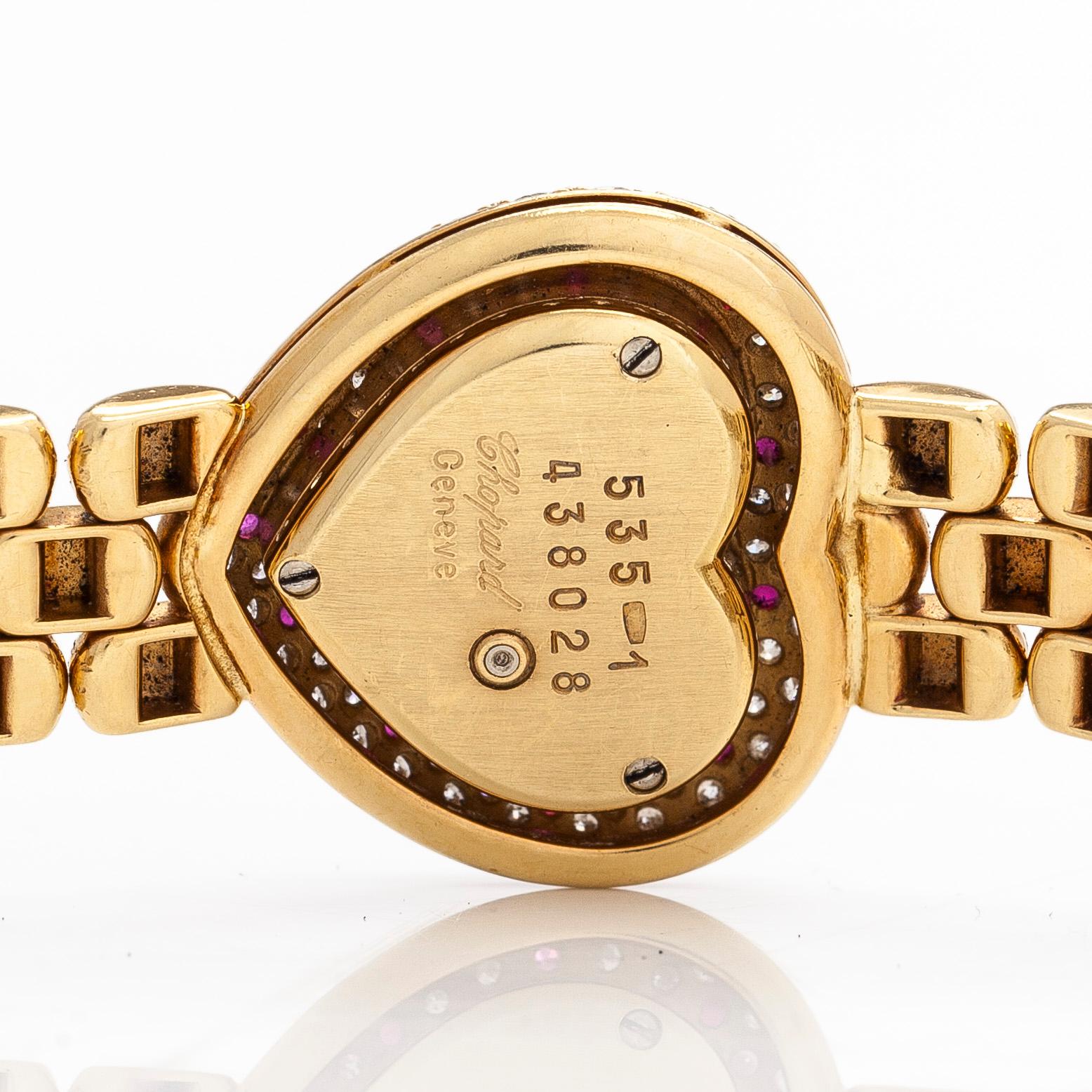 Chopard, rannekello, sydän, 18K kultaa, timantteja ja rubiineja, 22,5 mm.