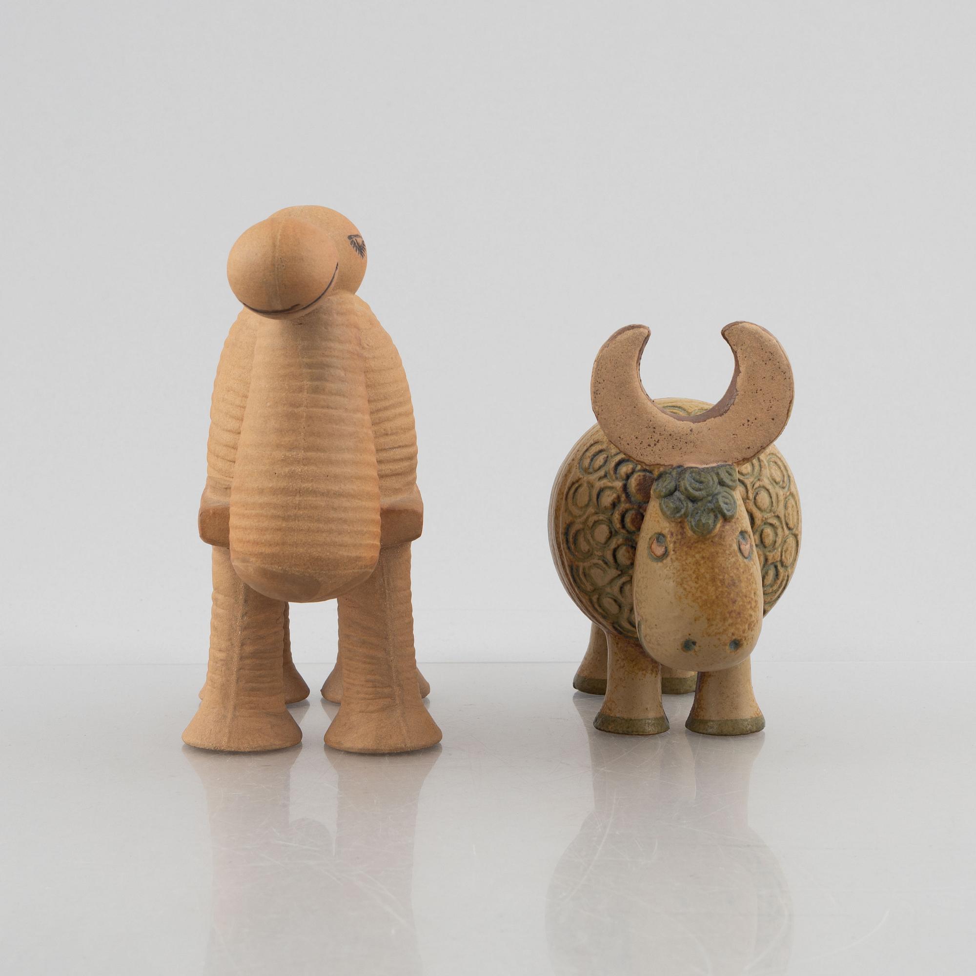 Lisa Larson, two stoneware figurines, 'Buffel' and 'Kamel' from the 'Jura' series, Gustavsberg.