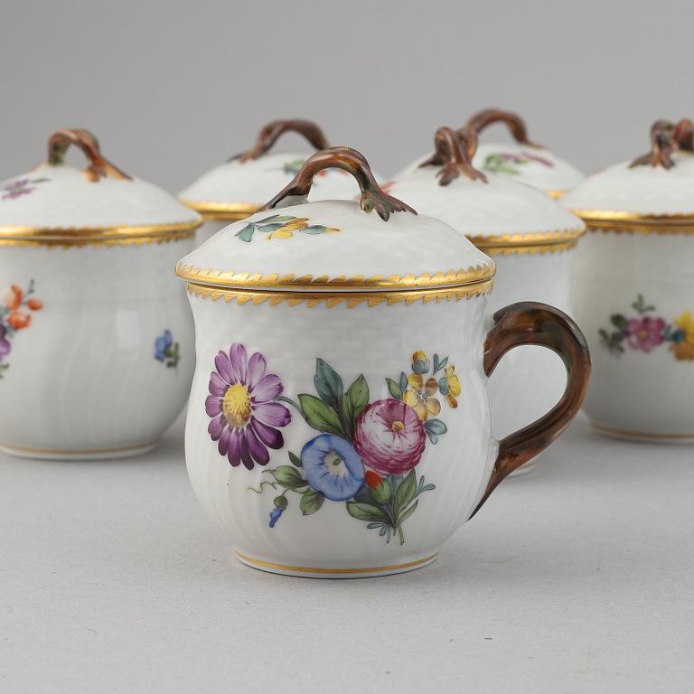 Twelve cream cups with tray, 'Saxon flowers' from Royal Copenhagen.