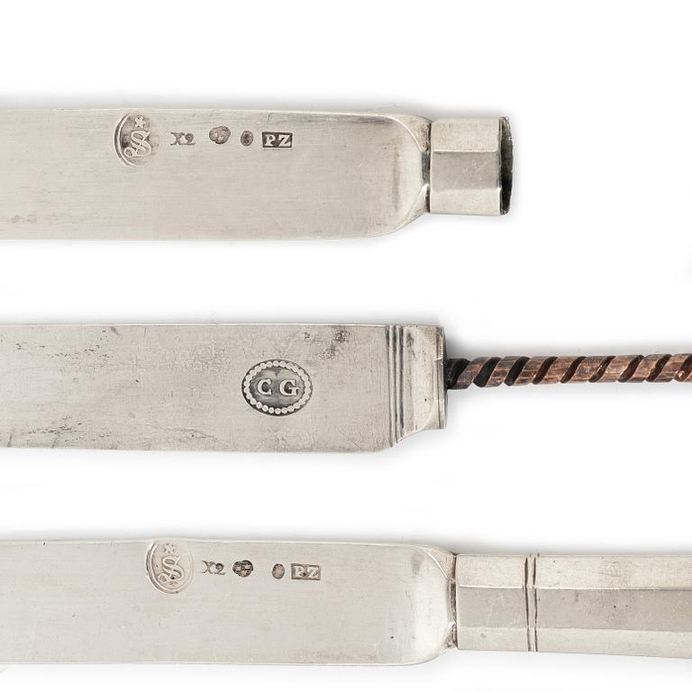 Gustaviansk, Knives, 10 pieces, silver, Pehr Zethelius and Adolf Zethelius, Stockholm, among others, 1804.