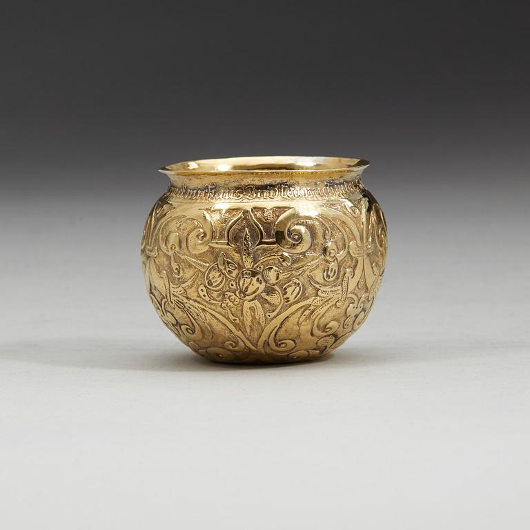 A German late 16th century/early 17th century silver-gilt tumbler, Lorenz Ott, Nürnberg (1587-1632).