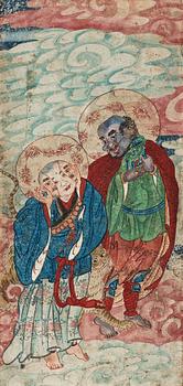 19. A group of 10 paintings of a Buddhist pantheon with Buddha, Arhats/Louhans and a guardian, Qing dynasty 18/19th Century.