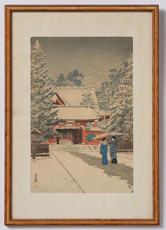 Kawase Bunjiro Hasui, Snow at Hie Shrine (Shato no yuki . Hie Jinja), Showa period, 20th century.
