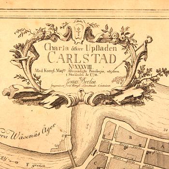 Jonas Brolin, map of cities in Värmland Sweden, engraving, Stockholm 1770.