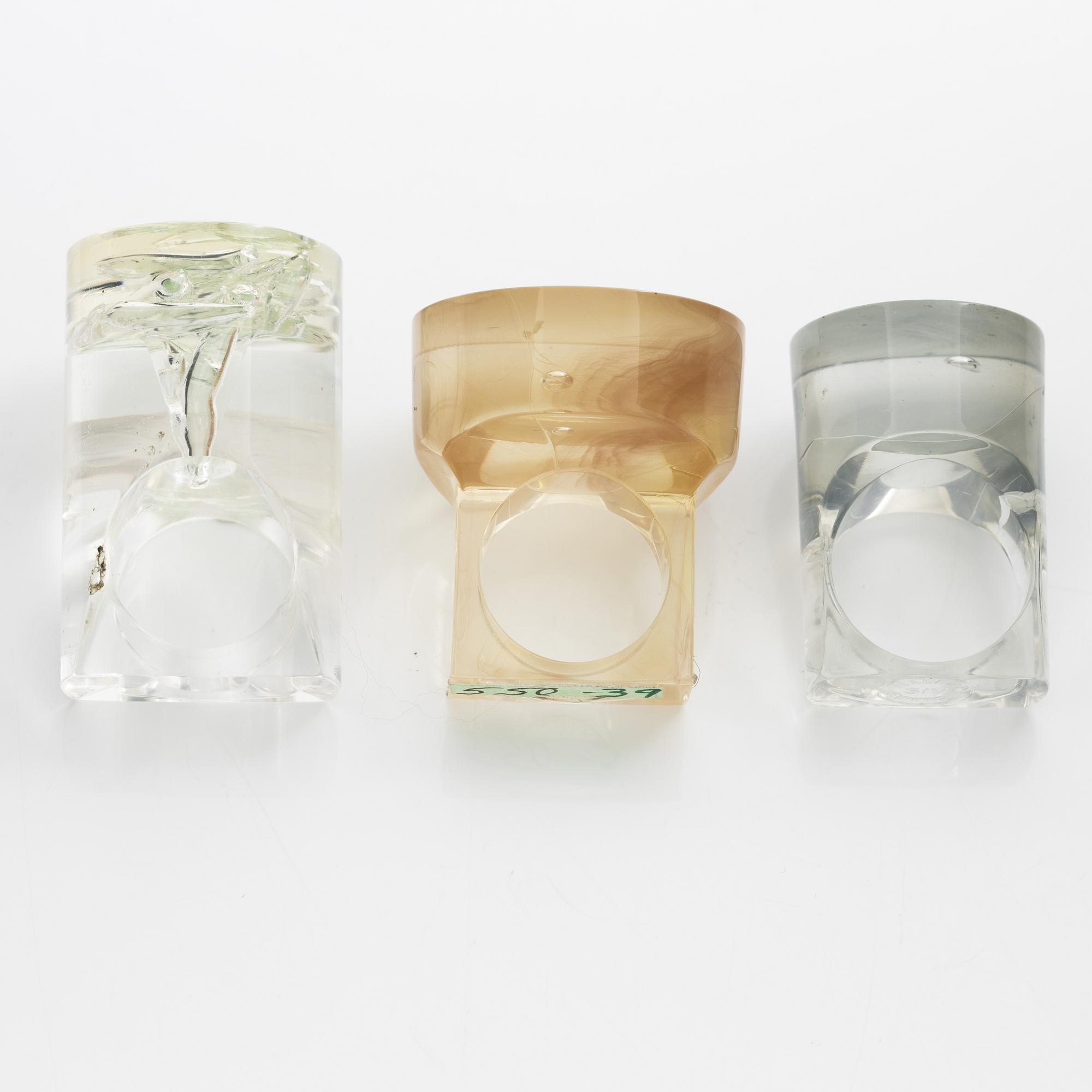 Siv Lagerström, three acrylic rings, 1970s.