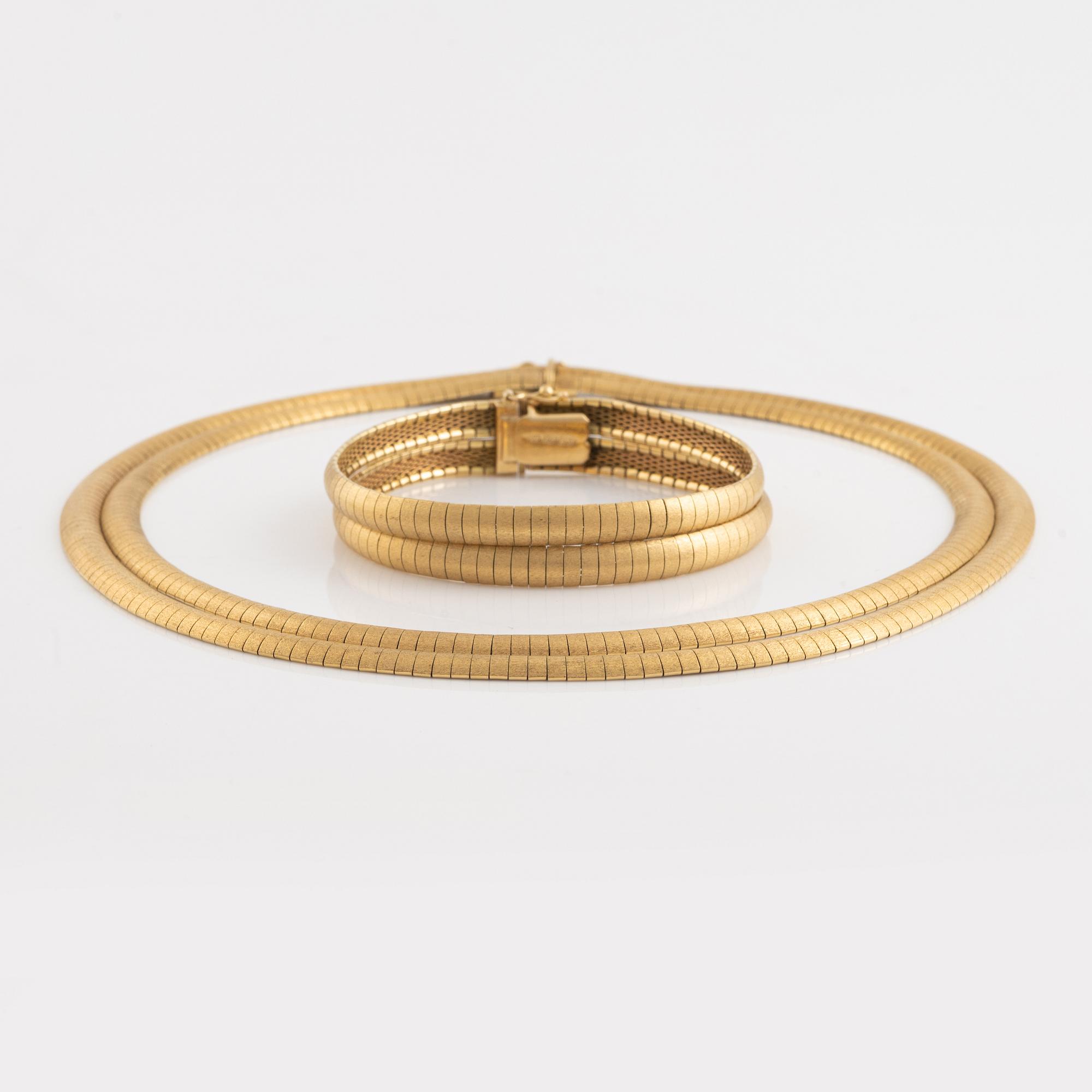 Necklace and bracelet, 18K gold. Italian marks.