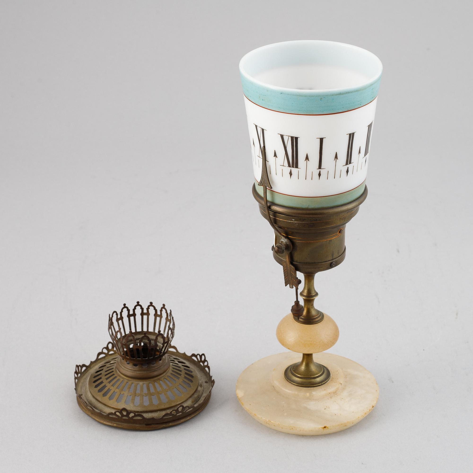 A night-light clock, late 19th century.