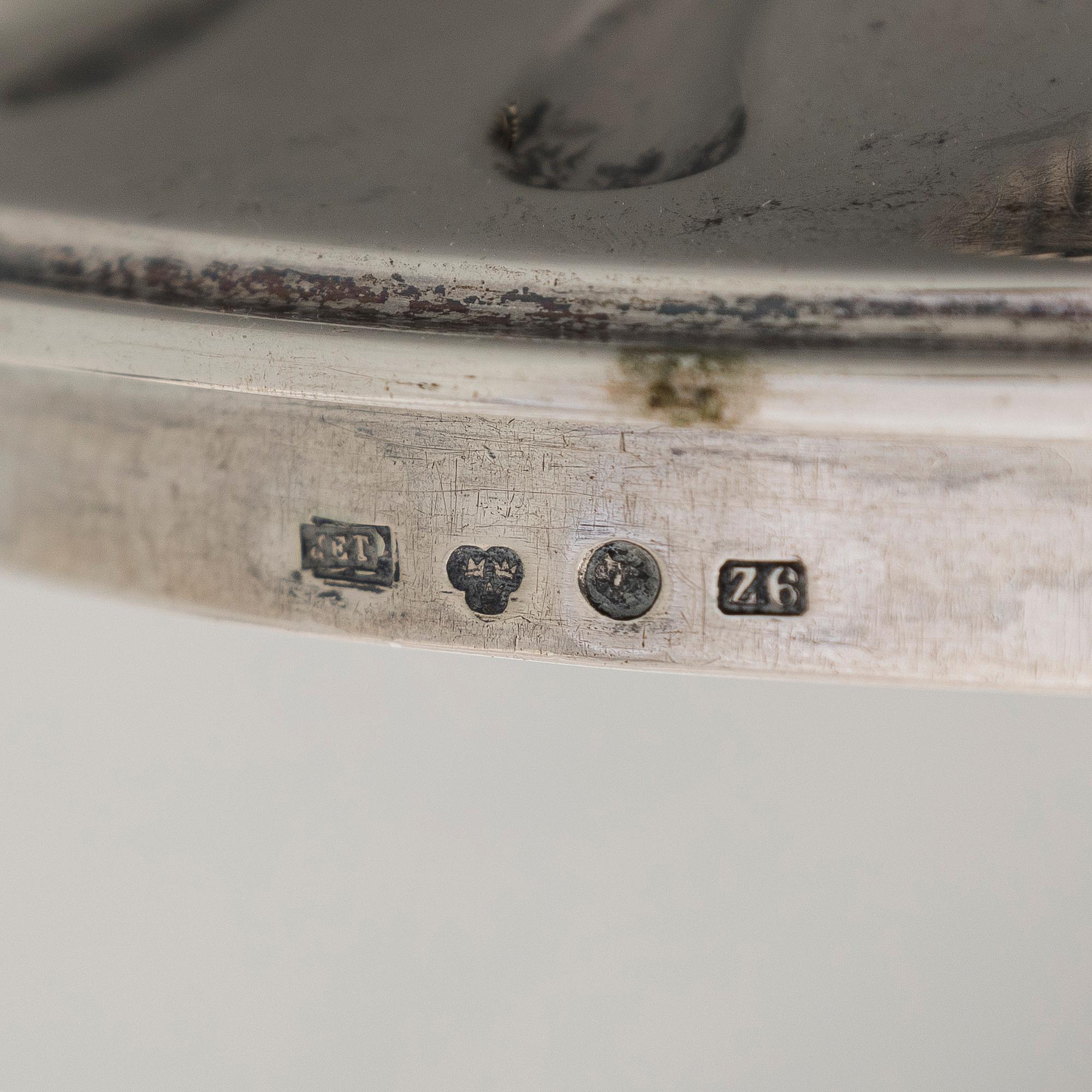 Sokerikkopari, vadit ja sirotinlusikat, hopeaa, JE Torsk, Tukholma 1902.