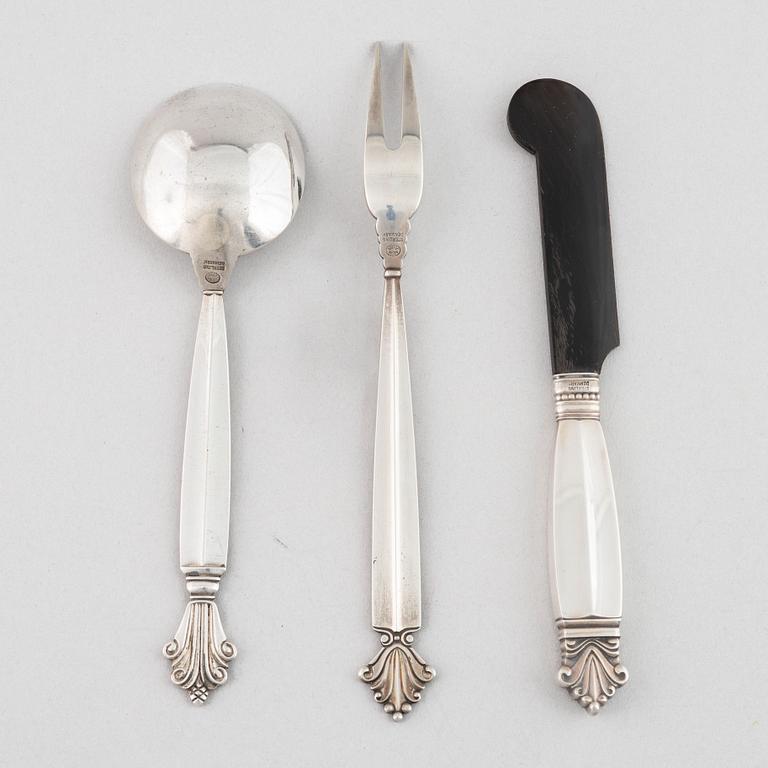 Johan Rohde, cutlery, 3 pieces, silver, model Dronning/Acanthus, Georg Jensen, Denmark.