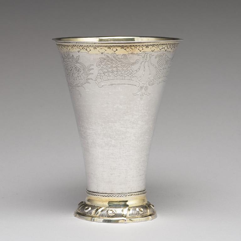 A Swedish 18th century parcel-gilt silver beaker, mark of Aron Wangstelius, Torshälla 1760.