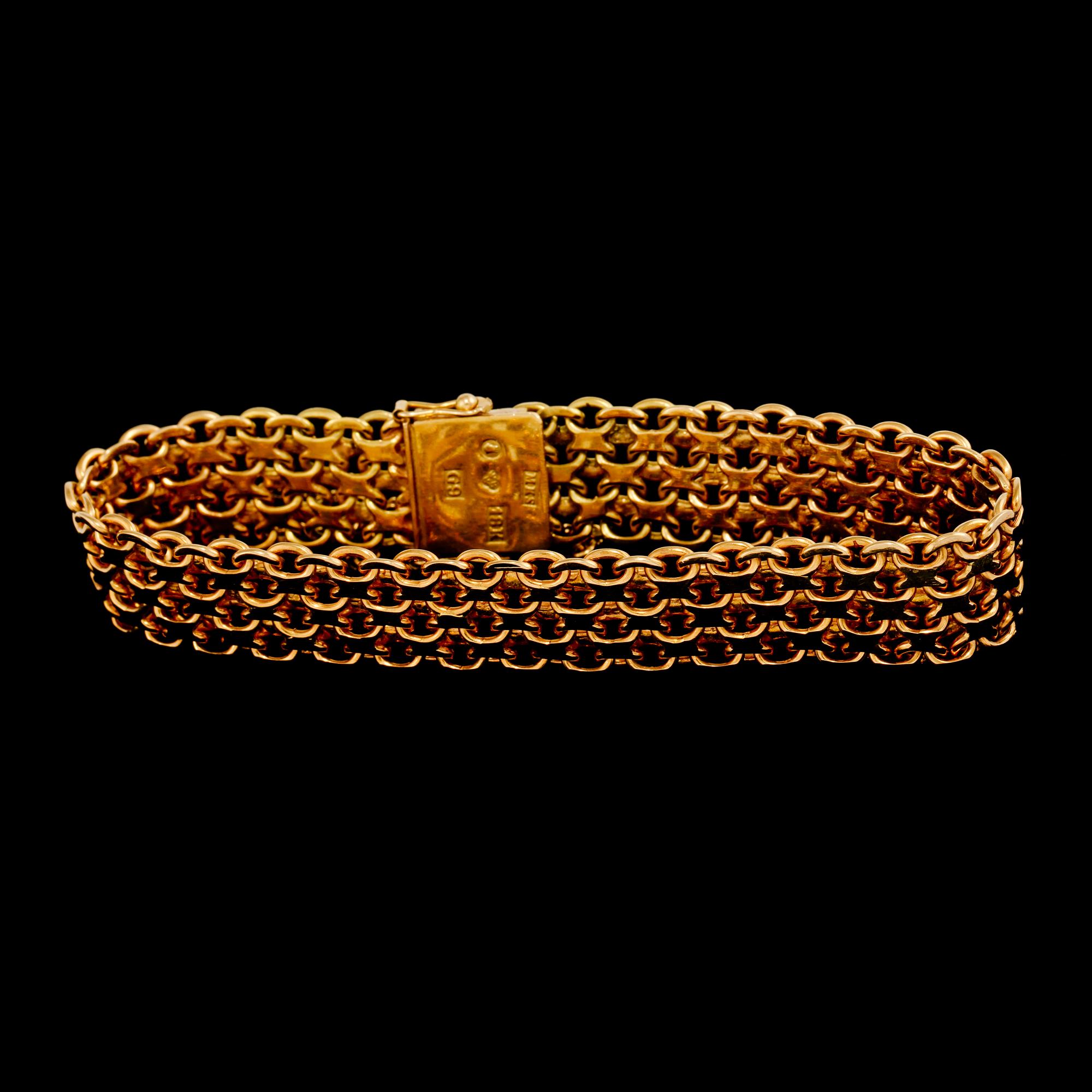 ARMLÄNK, 18K guld, Mary Kvochs guldsmedsatelje,  Stockholm, 1957. Vikt 35,4 g.