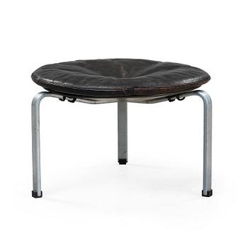 400. Poul Kjaerholm, a 'PK-33' steel and black leather stool, E Kold Christensen, Denmark 1960's.