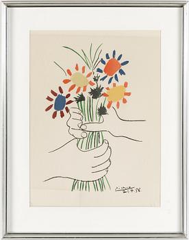 PABLO PICASSO, efter. Litografier, 7 st. Numrerade 838/1000. 1974, 25 Anniversaire du Movement de la Paix.