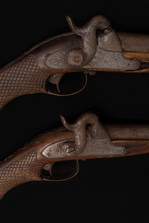 Two Swedish cavalry percussion lock pistols model 1850, marked 1852.