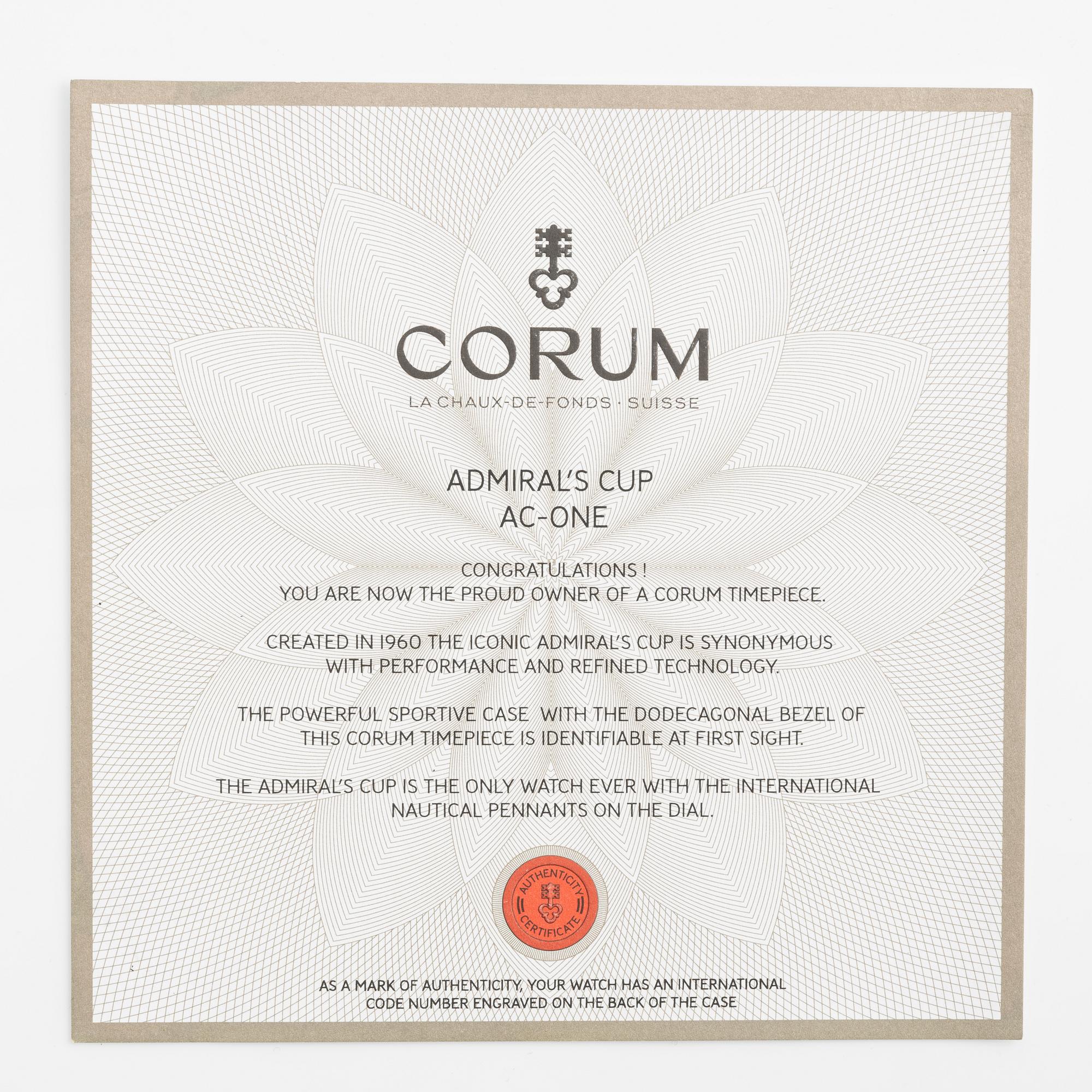 Corum, Admiral's Cup, AC-One 45, chronograph, wristwatch, 45 mm.
