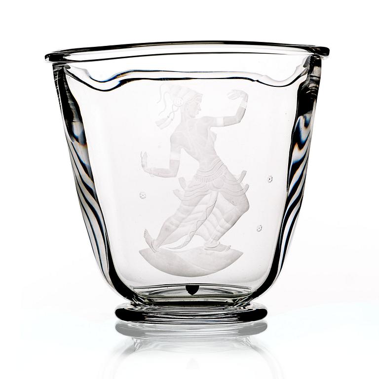 Simon Gate, an engraved glass vase, Orrefors 1954.