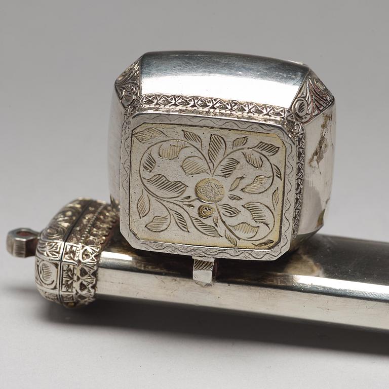 A Ottoman early 20th century parcel-gilt silver "Divid", a penn and ink-case.