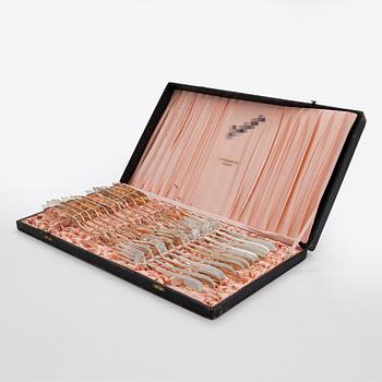 Fish cutlery and serving utensils, totally 37 pieces, silver, Czechoslovakia, 1950s.