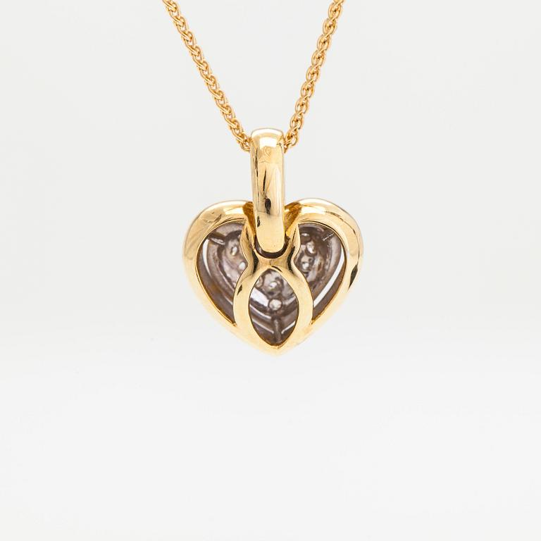 Halsband/hänge, hjärta, 18K guld med diamanter totalt ca 0.05 ct.