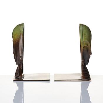 Carl-Einar Borgström, a pair of patinated bronze bookends, Ystad Brons, Sweden, first half of 20th century.