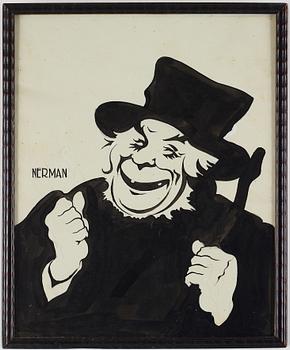 EINAR NERMAN, indian ink and pencil, signed Nerman. Man in a hat.