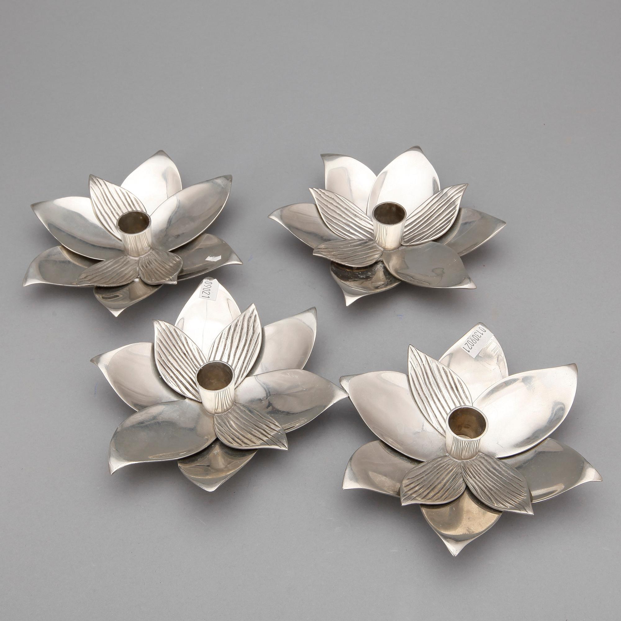 LJUSSTAKAR, 4 st, tenn, "Lotus" Björn Trägårdh, Firma Svenskt Tenn Stockholm 2008.